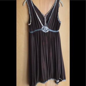 Free People brown sleeveless mini dress size large,Runs Very Small, Not Large‼️